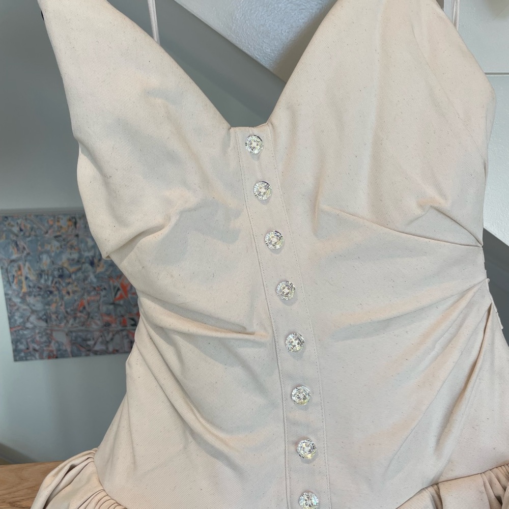 Christopher John Rogers ruched strapless handkerchief corset dress Size 0 NWT - Picture 7 of 11